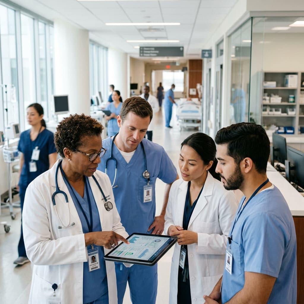 Hospital care team reviewing patient information